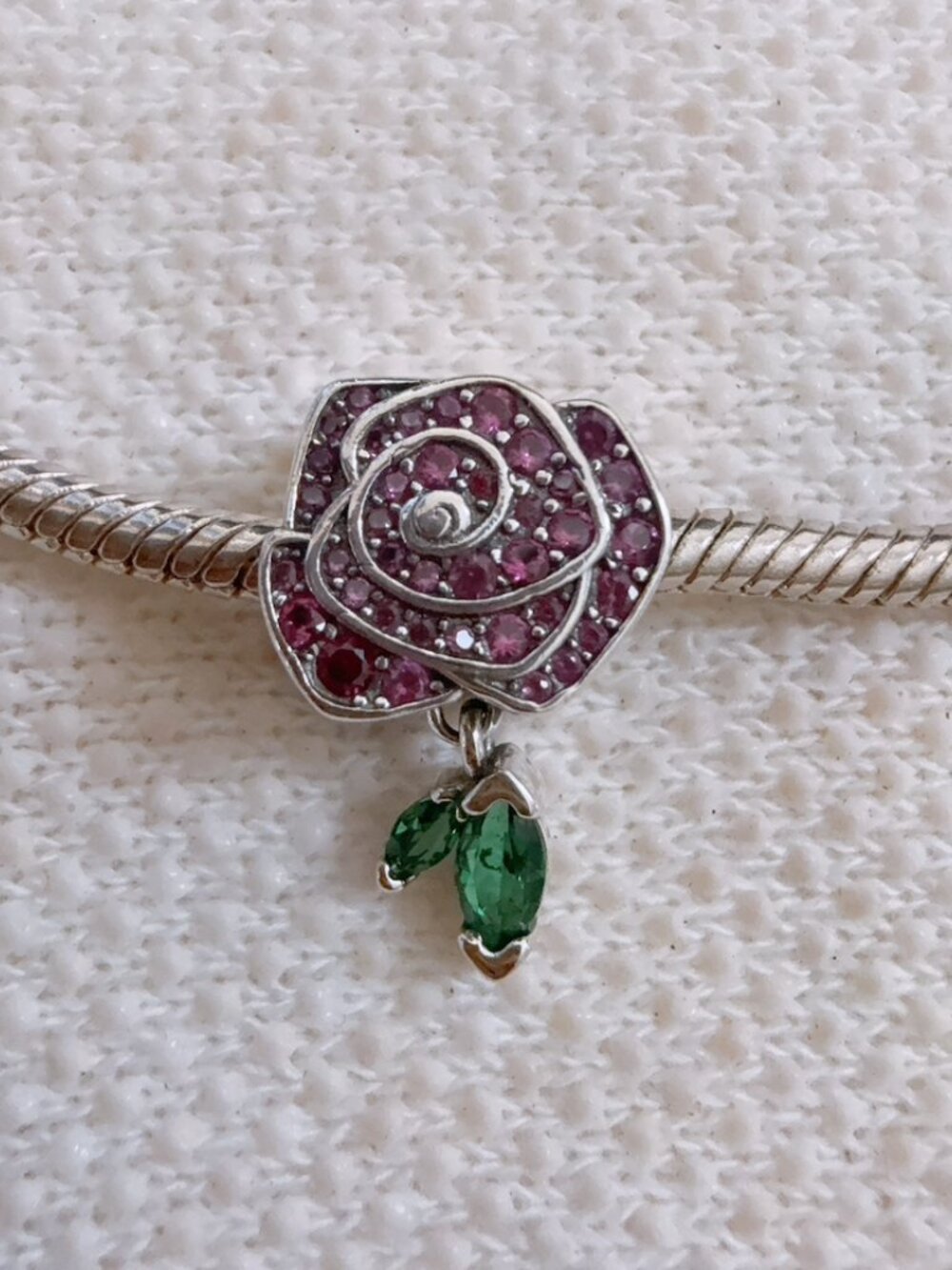 Sparkling Rose In Bloom Silver Charm For Pandora Bracelet Necklace